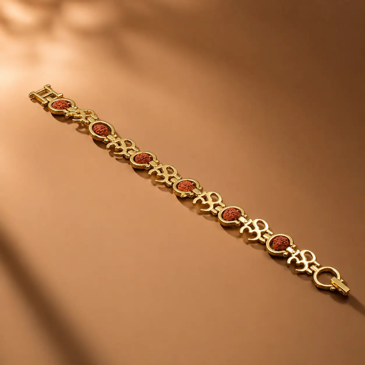 Rupastha Gold-Plated Om Link Rudraksha Bracelet