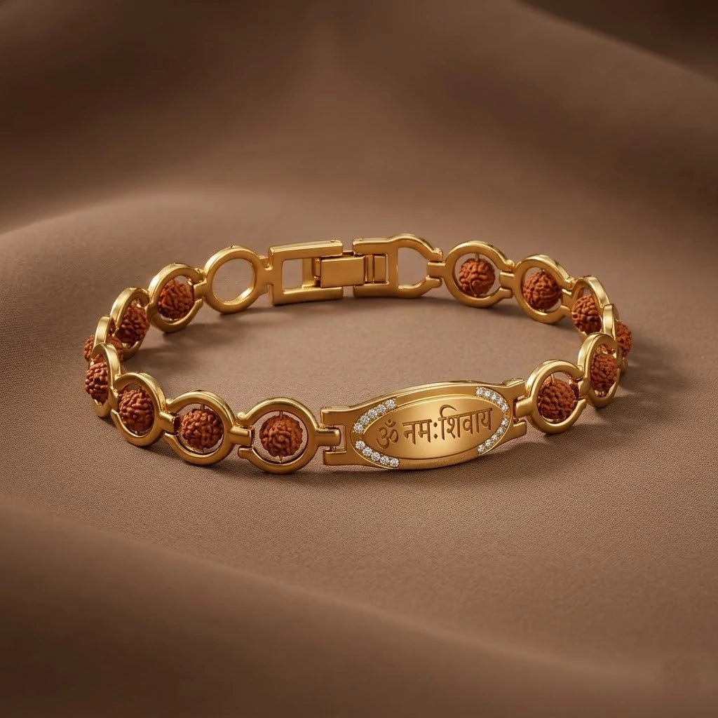 Rupastha Gold-Plated Om Namah Shivay Rudraksha Bracelet