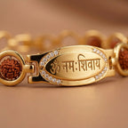 Rupastha Gold-Plated Om Namah Shivay Rudraksha Bracelet