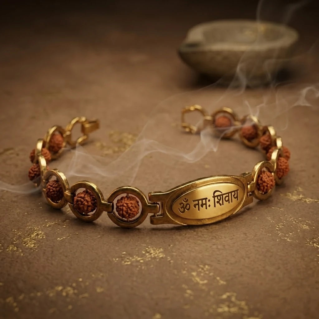 Rupastha Gold-Plated Om Namah Shivay Rudraksha Bracelet