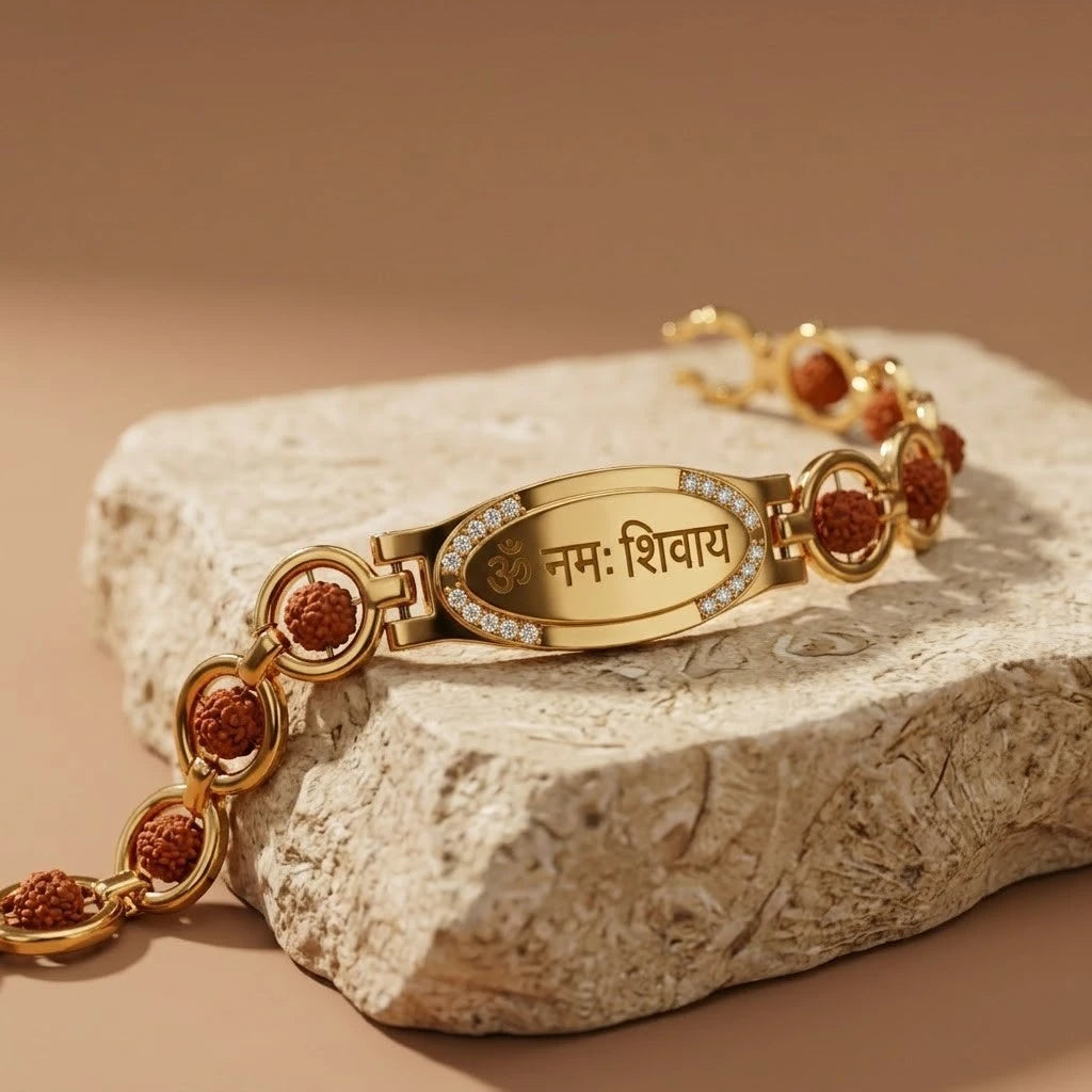 Rupastha Gold-Plated Om Namah Shivay Rudraksha Bracelet