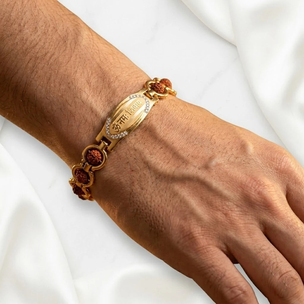 Rupastha Gold-Plated Om Namah Shivay Rudraksha Bracelet