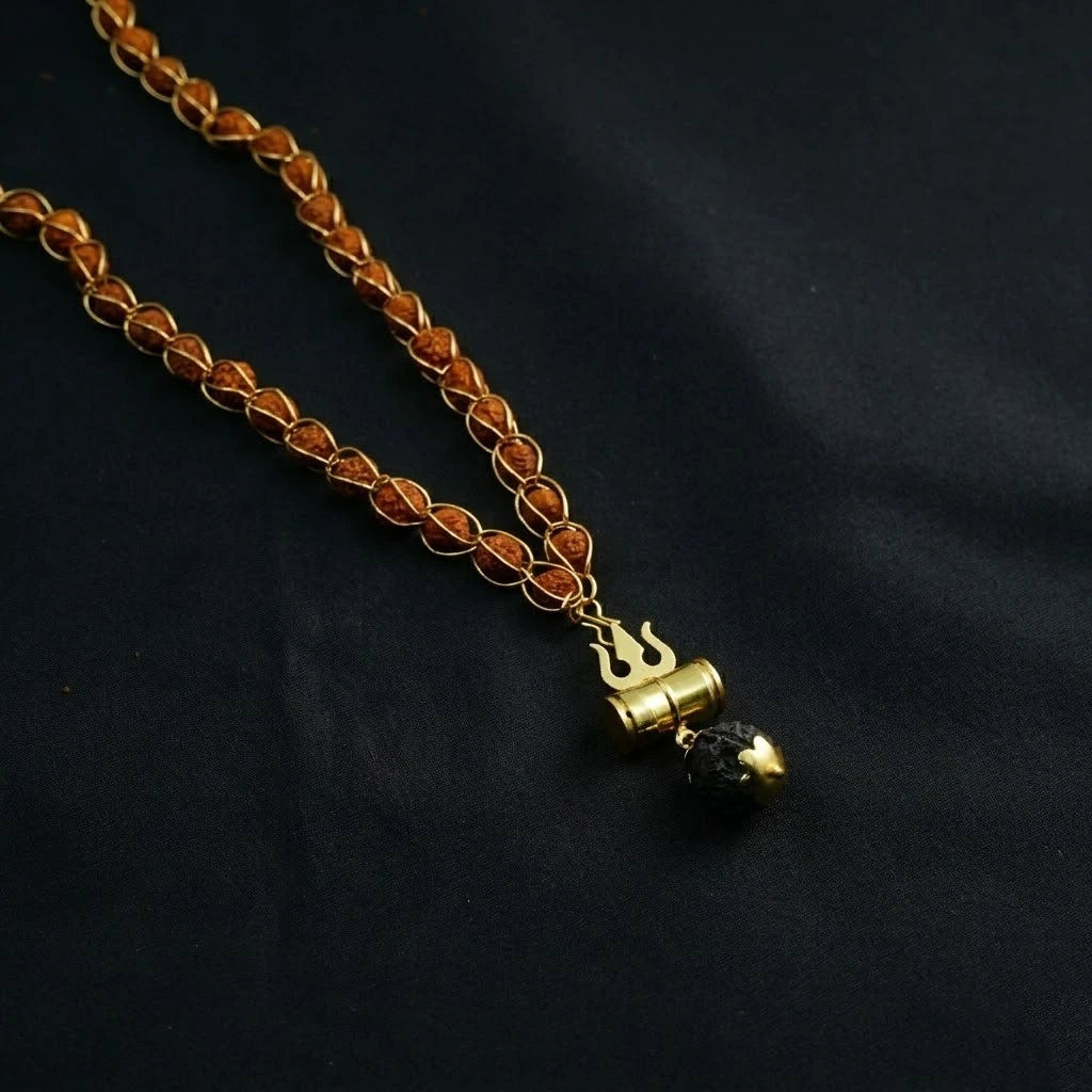 Rupastha Gold-Plated Trishul Damru Rudraksha Mala
