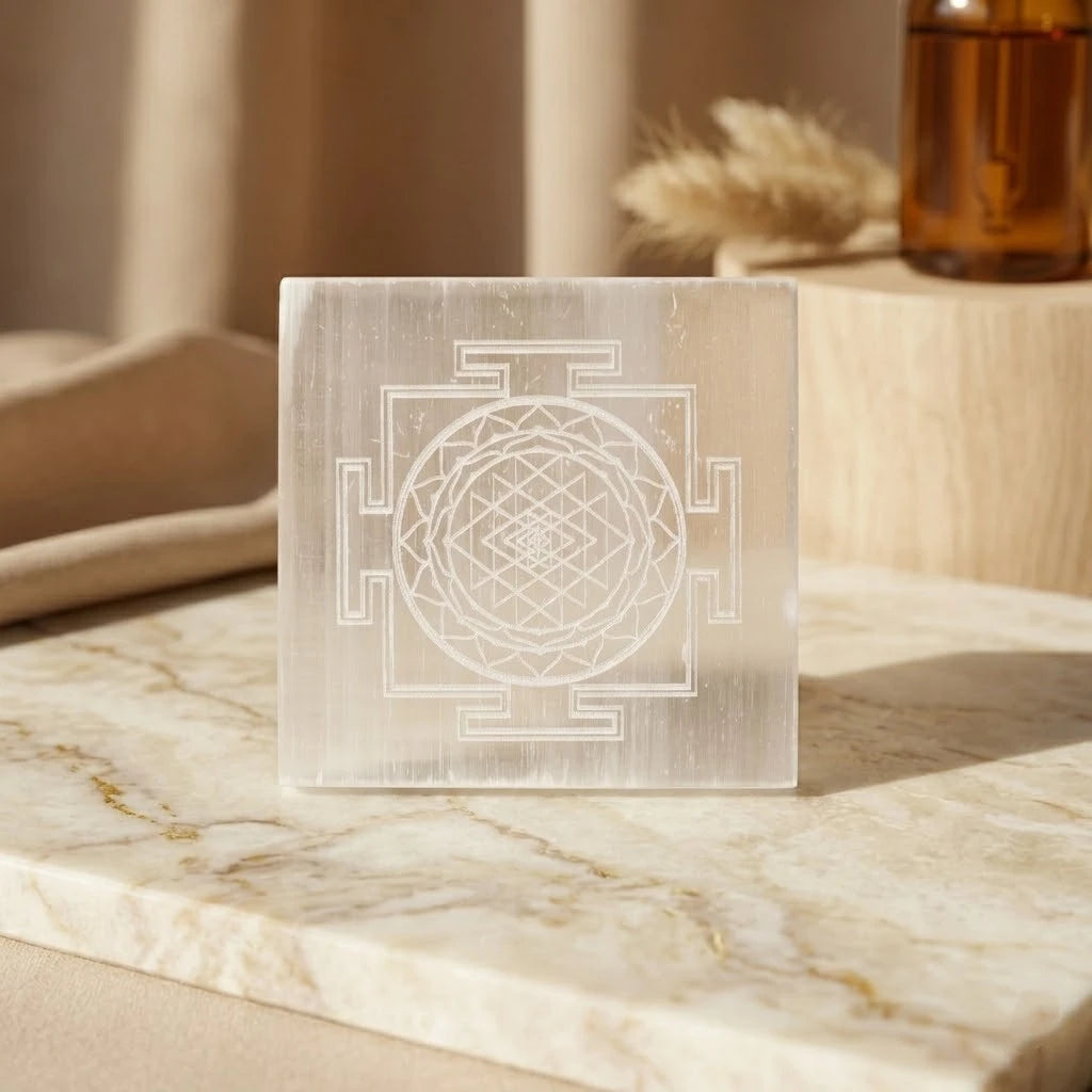 Rupastha Selenite Shree Yantra Charging Plate