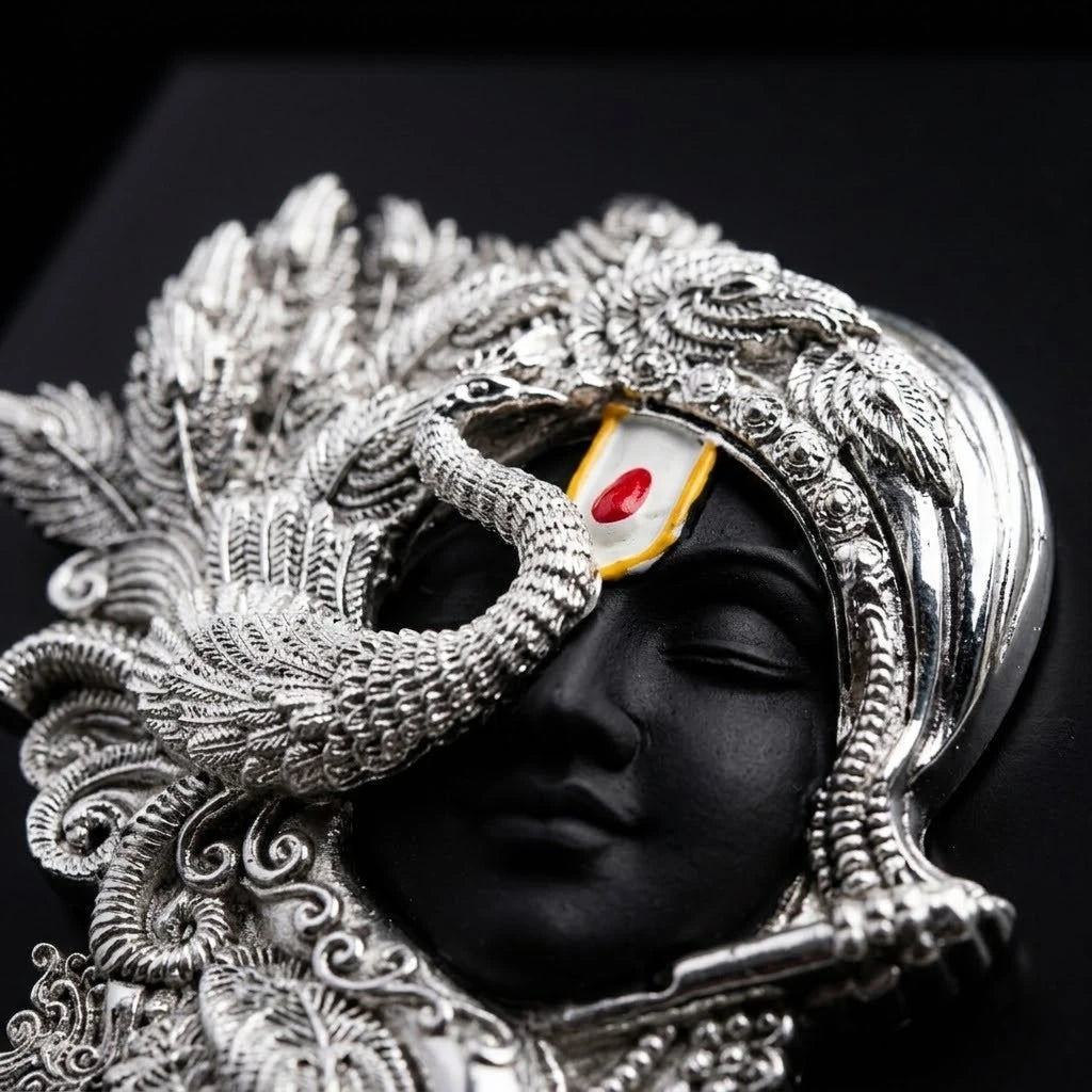 Silver-Plated Shrinathji / Lord Krishna Car Frame & Desk Artifact