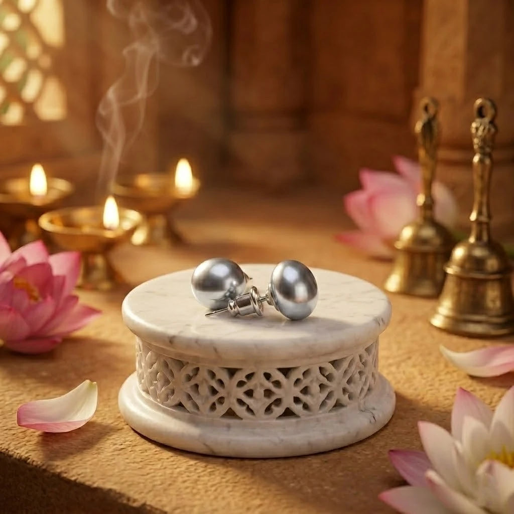 Silver Grey Pearl Stud Earrings for Women