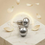 Silver Grey Pearl Stud Earrings for Women
