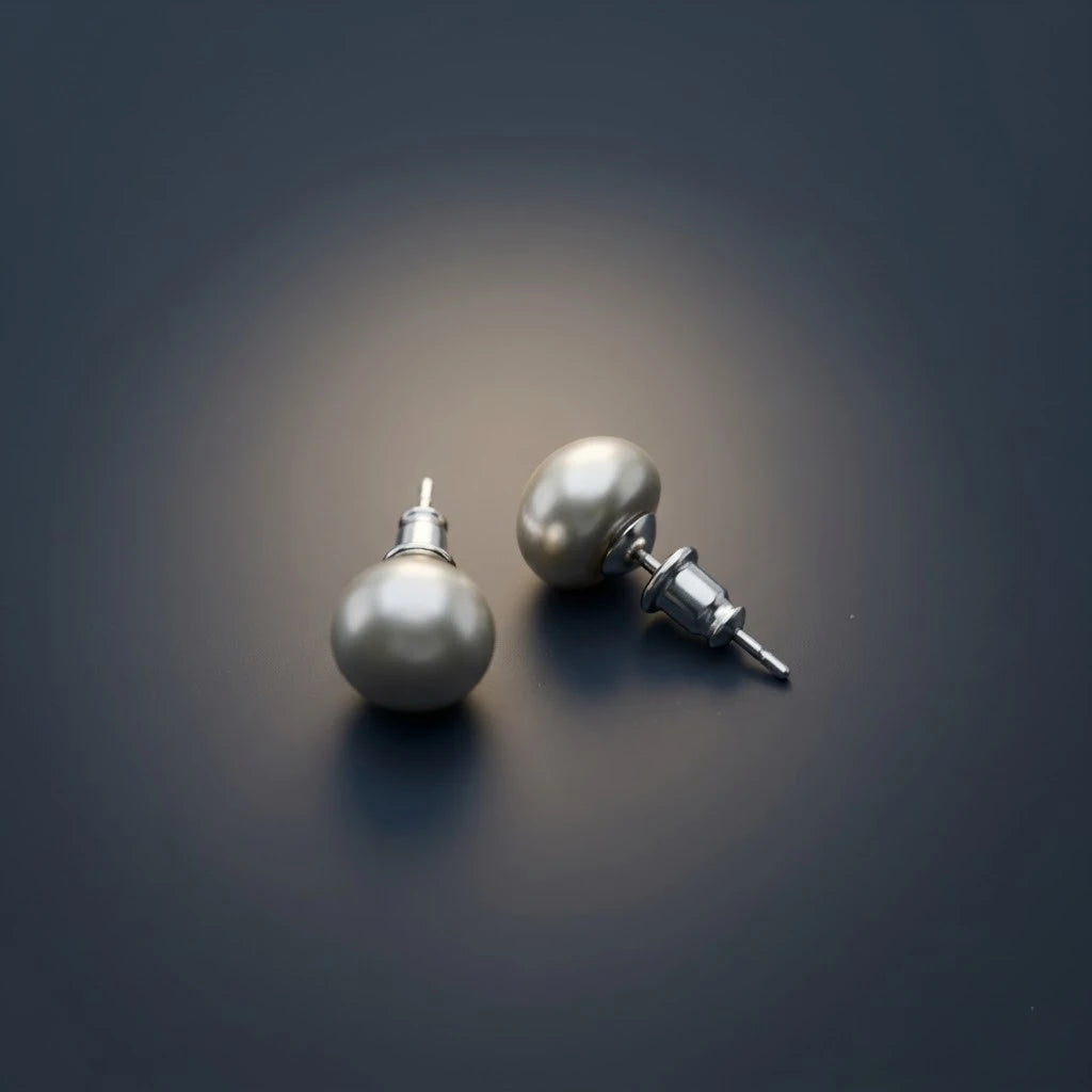 Silver Grey Pearl Stud Earrings for Women
