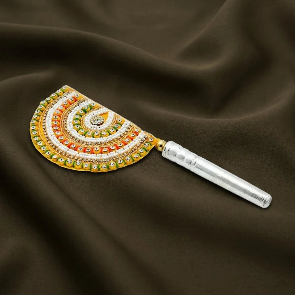 Silver Traditional Yellow Designer CZ Stone Morpankh